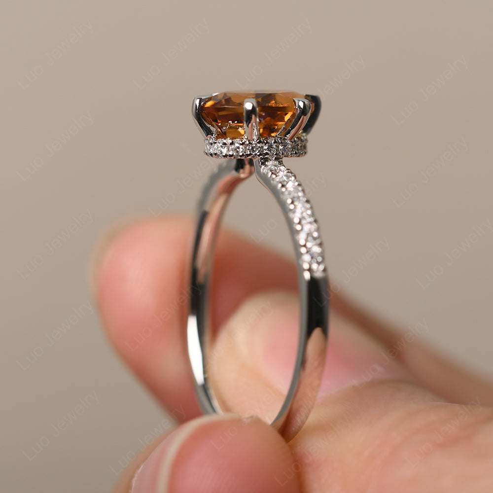 Citrine Hidden Halo Oval Engagement Ring - LUO Jewelry