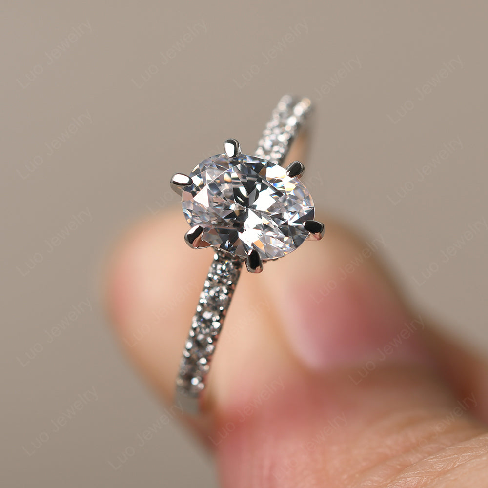 Cubic Zirconia Hidden Halo Oval Engagement Ring - LUO Jewelry