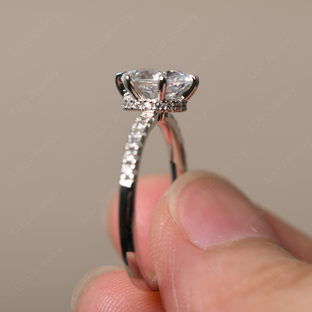 Cubic Zirconia Hidden Halo Oval Engagement Ring - LUO Jewelry