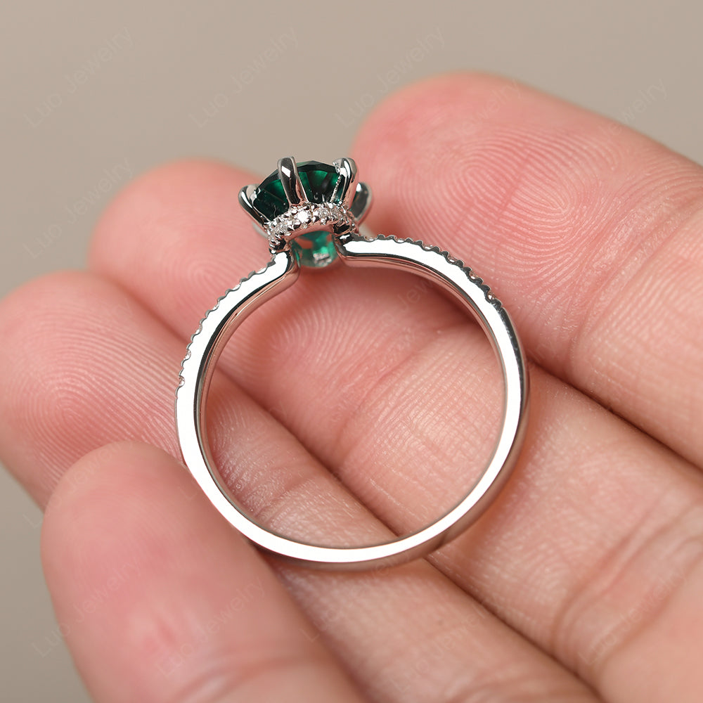 Emerald Hidden Halo Oval Engagement Ring - LUO Jewelry