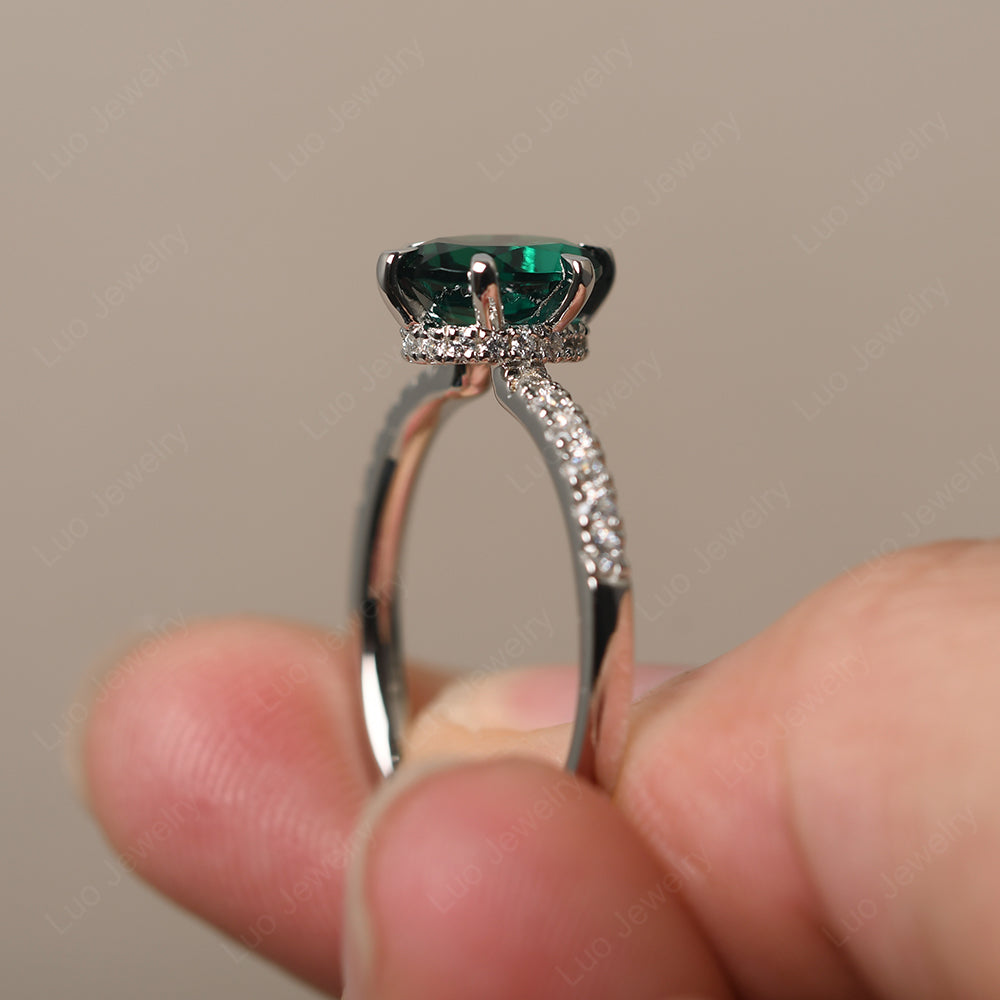Emerald Hidden Halo Oval Engagement Ring - LUO Jewelry