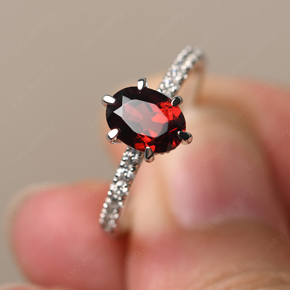 Garnet Hidden Halo Oval Engagement Ring - LUO Jewelry