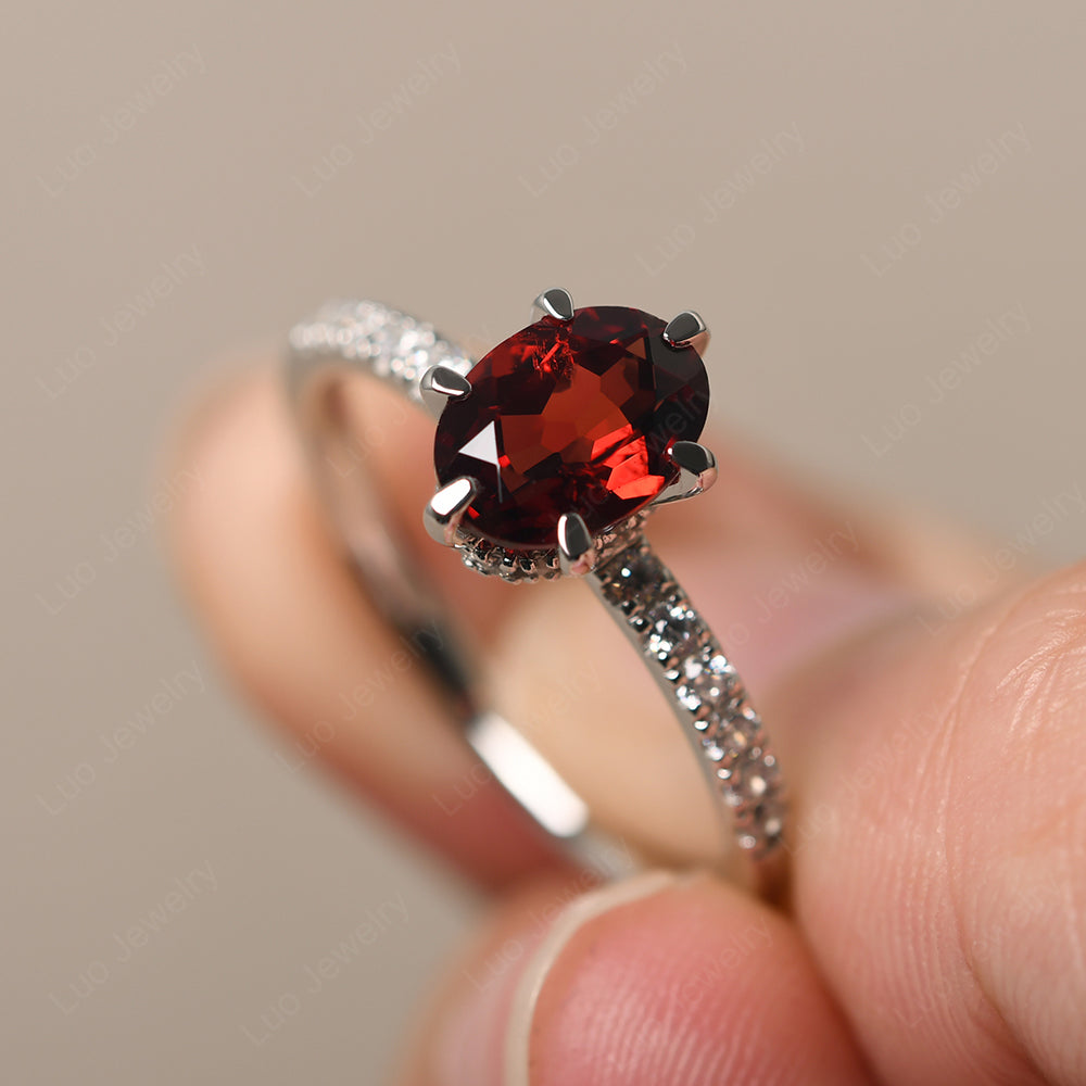 Garnet Hidden Halo Oval Engagement Ring - LUO Jewelry