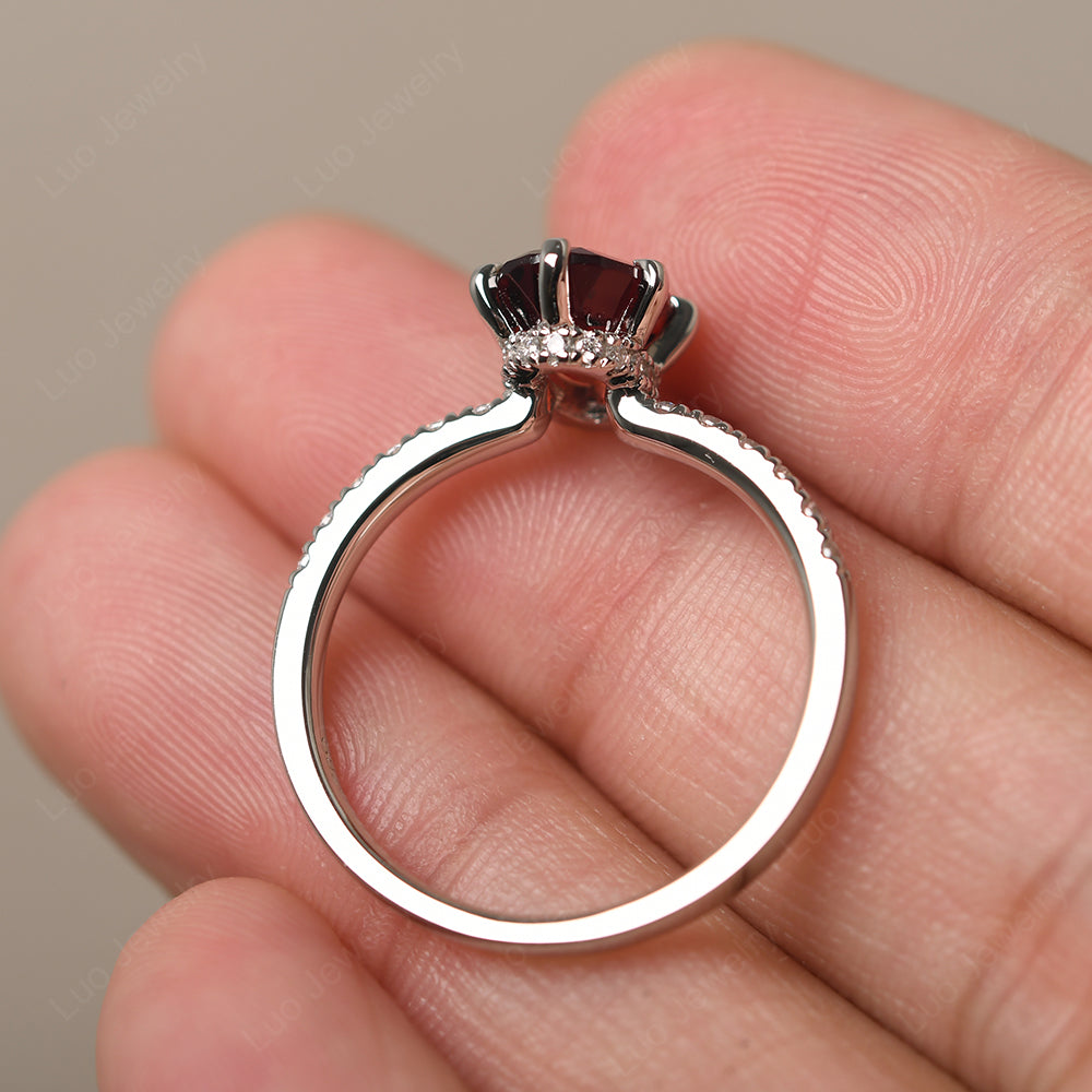 Garnet Hidden Halo Oval Engagement Ring - LUO Jewelry