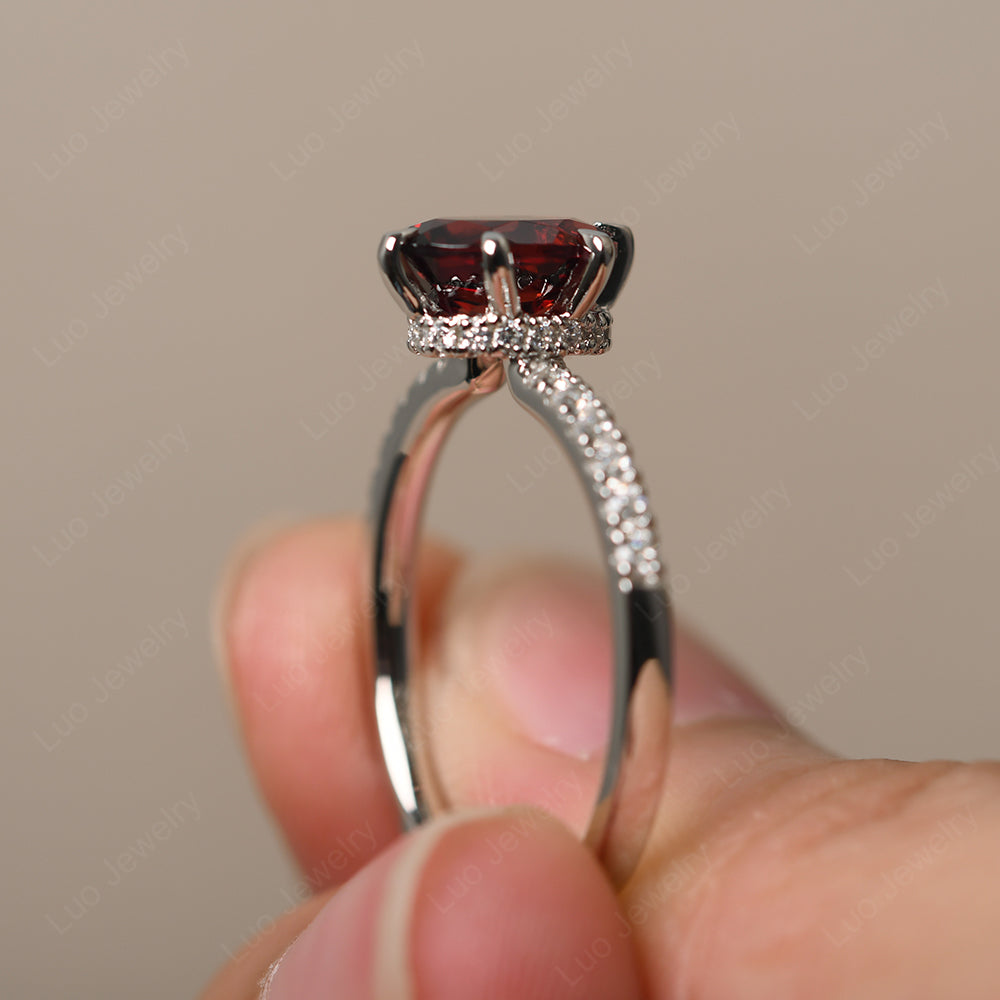 Garnet Hidden Halo Oval Engagement Ring - LUO Jewelry