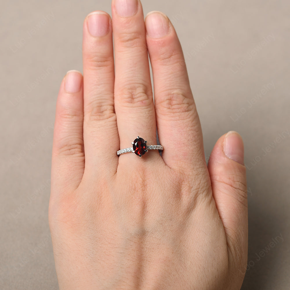 Garnet Hidden Halo Oval Engagement Ring - LUO Jewelry