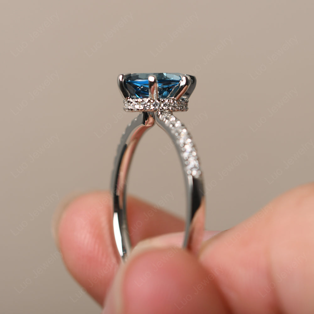 London Blue Topaz Hidden Halo Oval Engagement Ring - LUO Jewelry