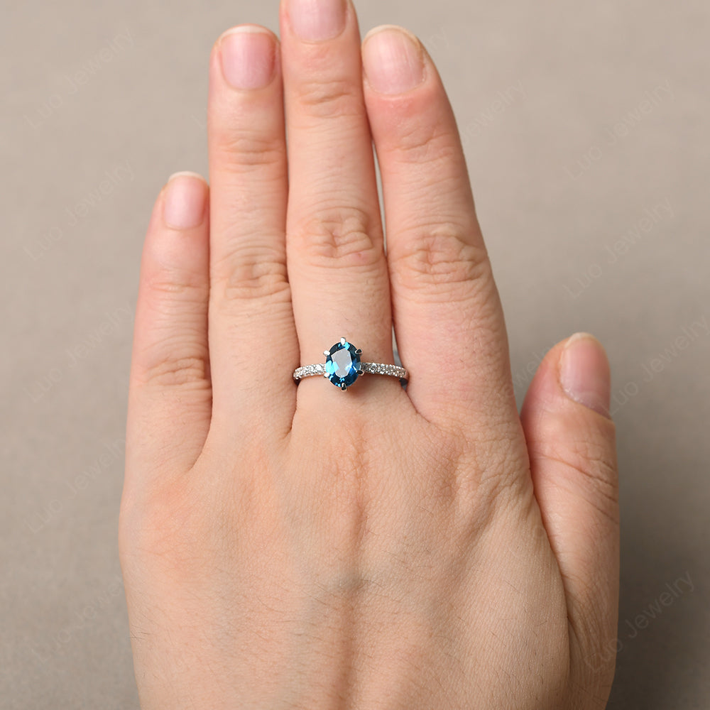 London Blue Topaz Hidden Halo Oval Engagement Ring - LUO Jewelry