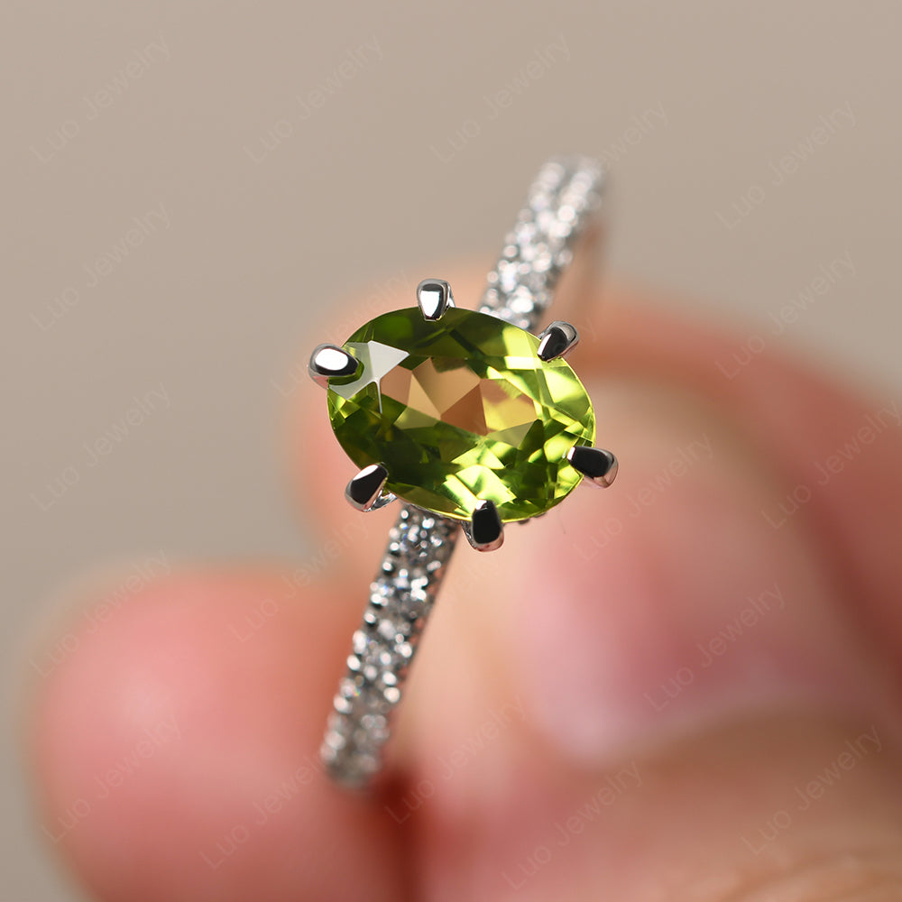 Peridot Hidden Halo Oval Engagement Ring - LUO Jewelry
