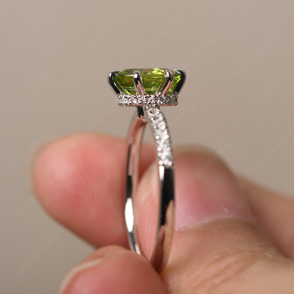 Peridot Hidden Halo Oval Engagement Ring - LUO Jewelry