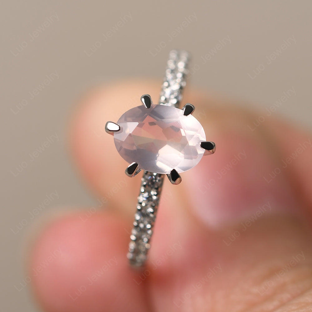 Rose Quartz Hidden Halo Oval Engagement Ring - LUO Jewelry