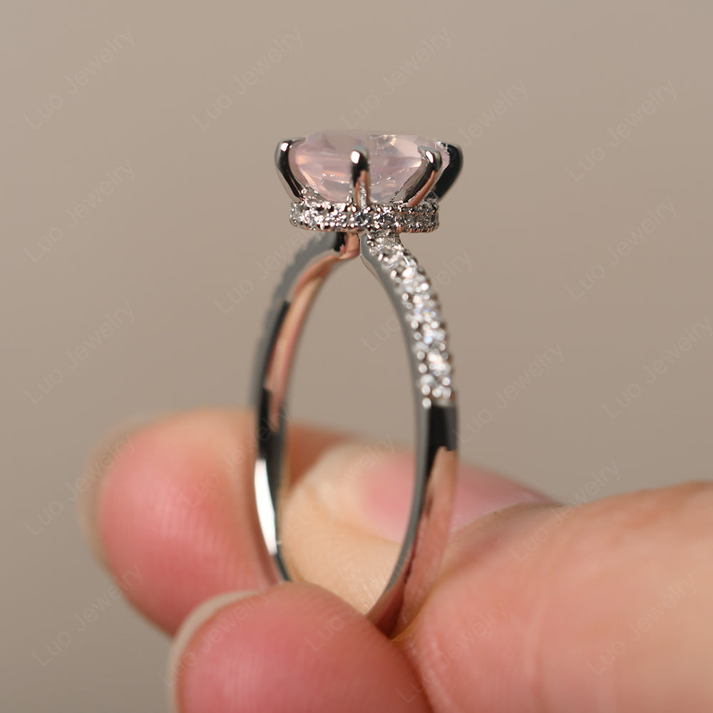 Rose Quartz Hidden Halo Oval Engagement Ring - LUO Jewelry