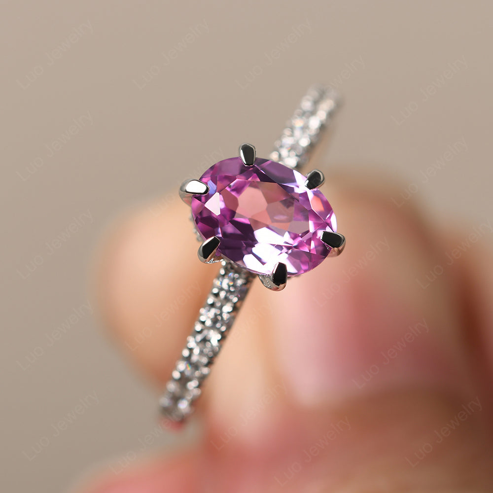 Pink Sapphire Hidden Halo Oval Engagement Ring - LUO Jewelry