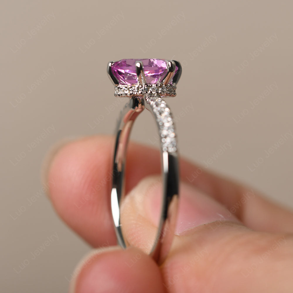 Pink Sapphire Hidden Halo Oval Engagement Ring - LUO Jewelry