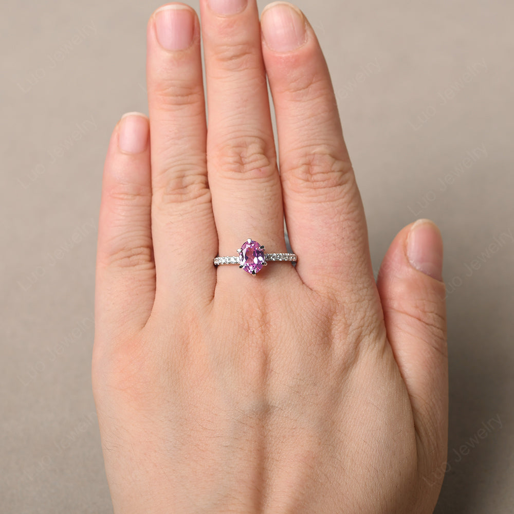 Pink Sapphire Hidden Halo Oval Engagement Ring - LUO Jewelry