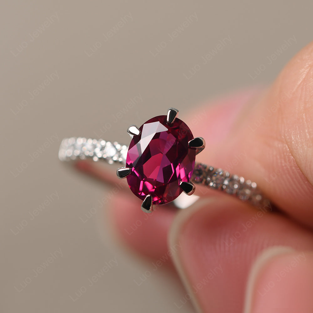 Ruby Hidden Halo Oval Engagement Ring - LUO Jewelry