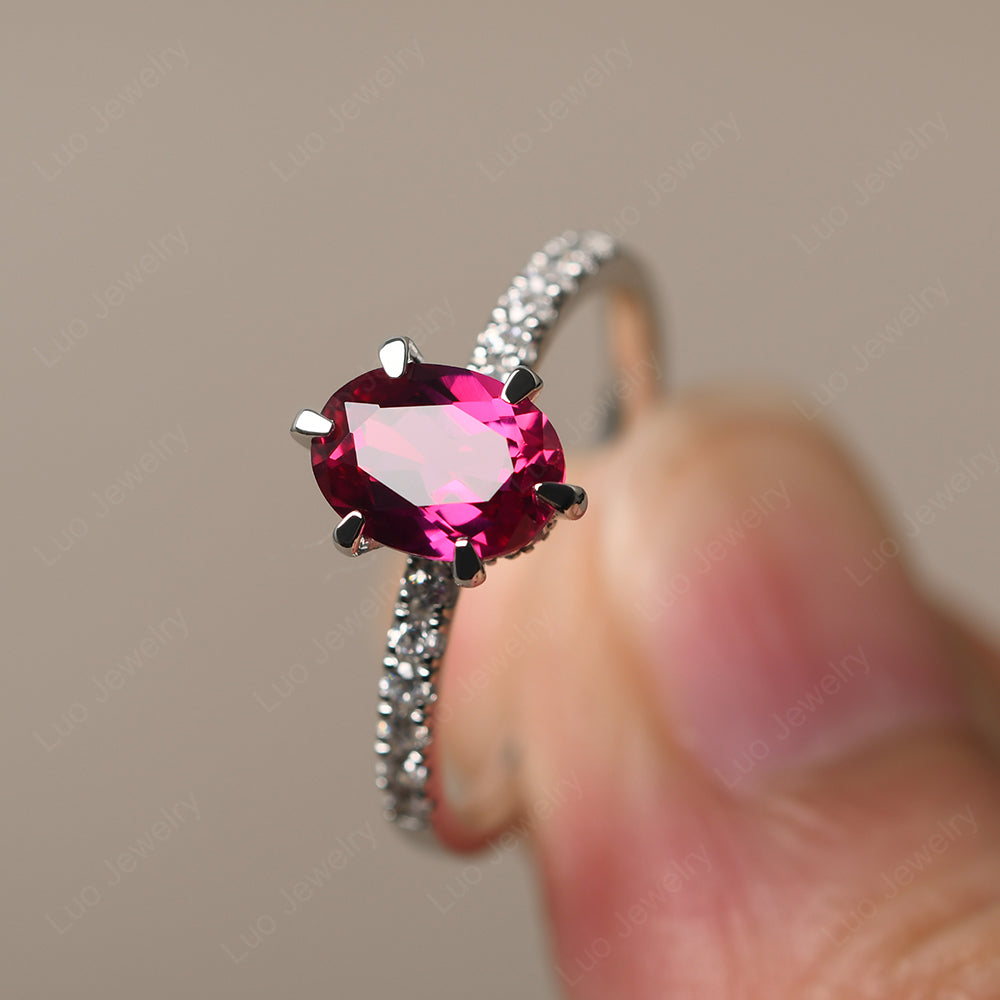 Ruby Hidden Halo Oval Engagement Ring - LUO Jewelry