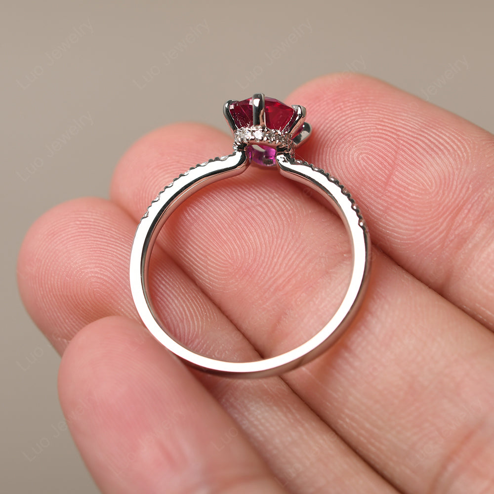 Ruby Hidden Halo Oval Engagement Ring - LUO Jewelry