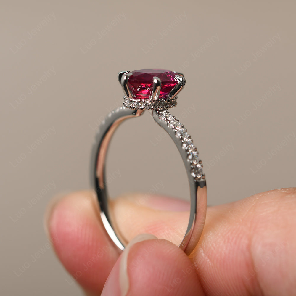 Ruby Hidden Halo Oval Engagement Ring - LUO Jewelry