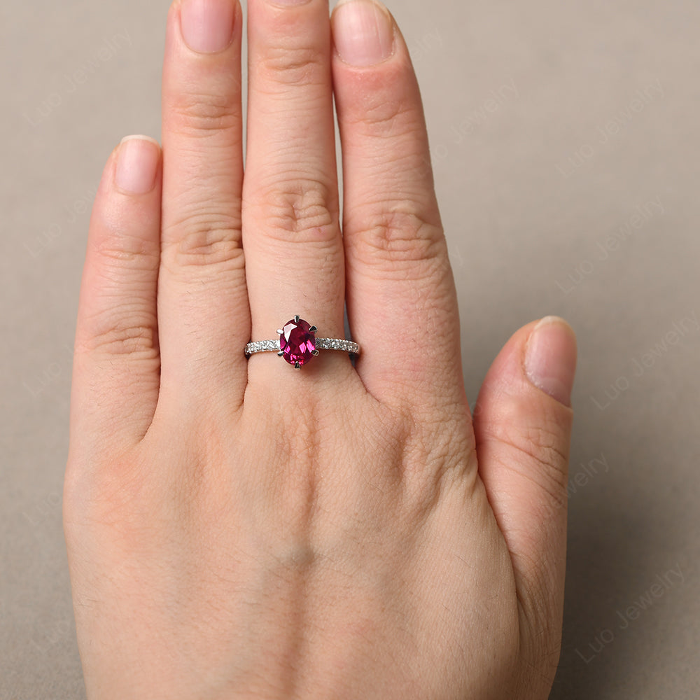 Ruby Hidden Halo Oval Engagement Ring - LUO Jewelry