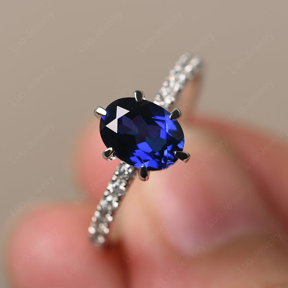 Sapphire Hidden Halo Oval Engagement Ring - LUO Jewelry