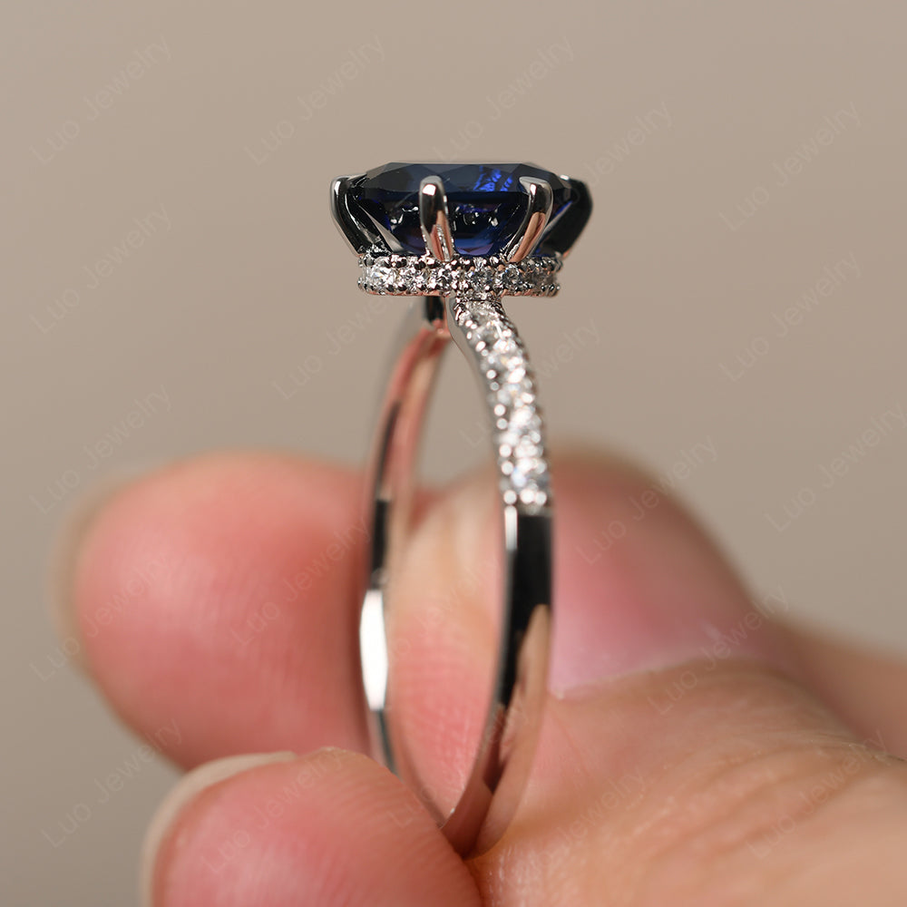 Sapphire Hidden Halo Oval Engagement Ring - LUO Jewelry