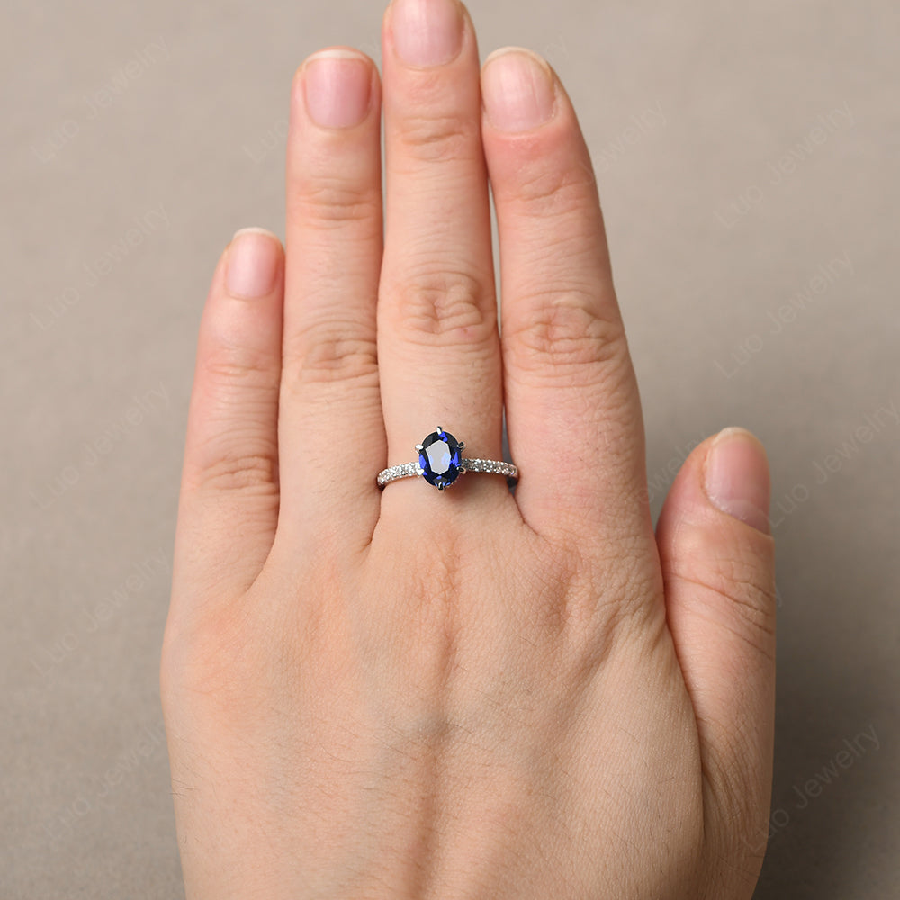 Sapphire Hidden Halo Oval Engagement Ring - LUO Jewelry