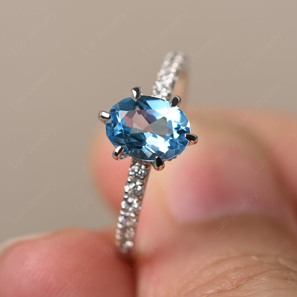 Swiss Blue Topaz Hidden Halo Oval Engagement Ring - LUO Jewelry