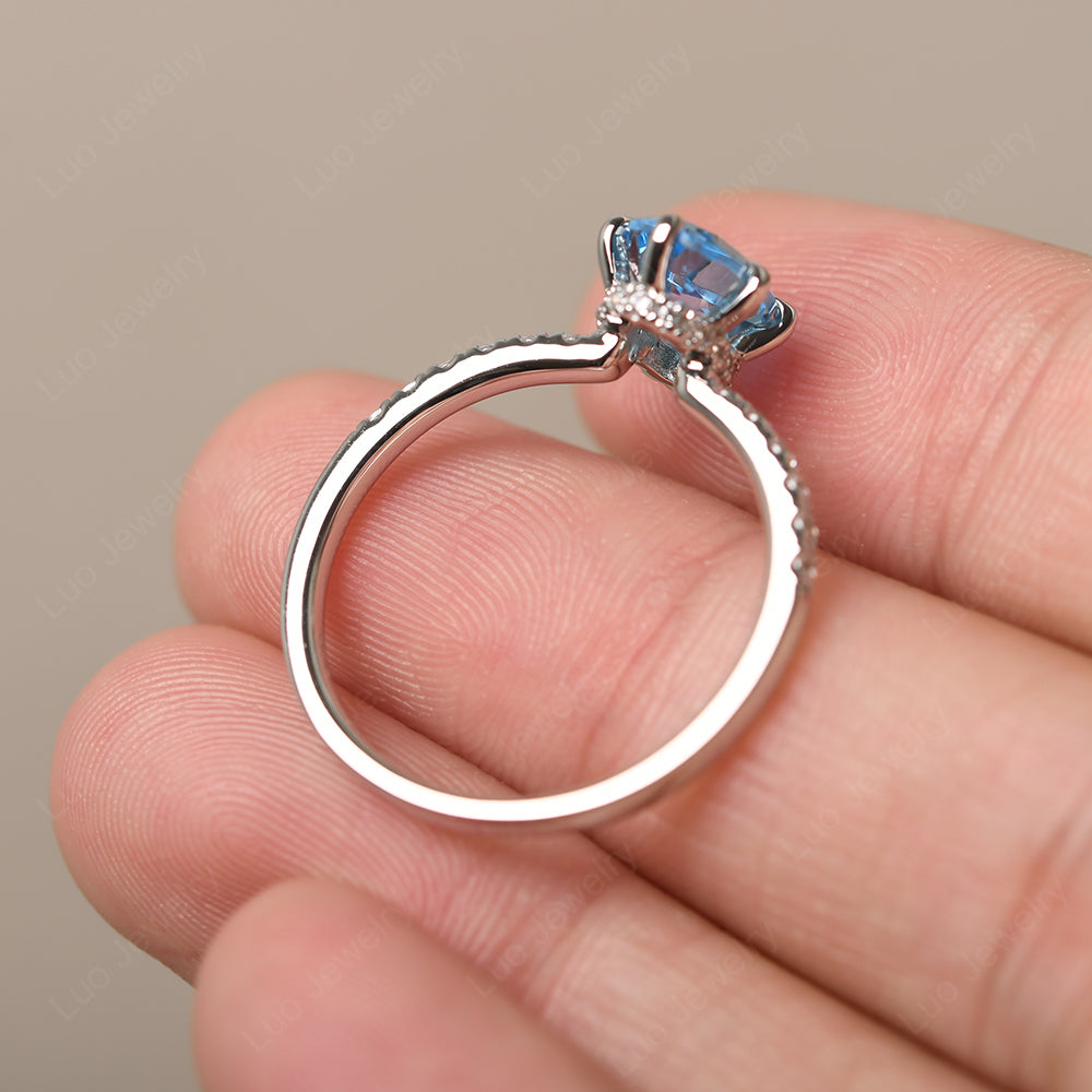 Swiss Blue Topaz Hidden Halo Oval Engagement Ring - LUO Jewelry