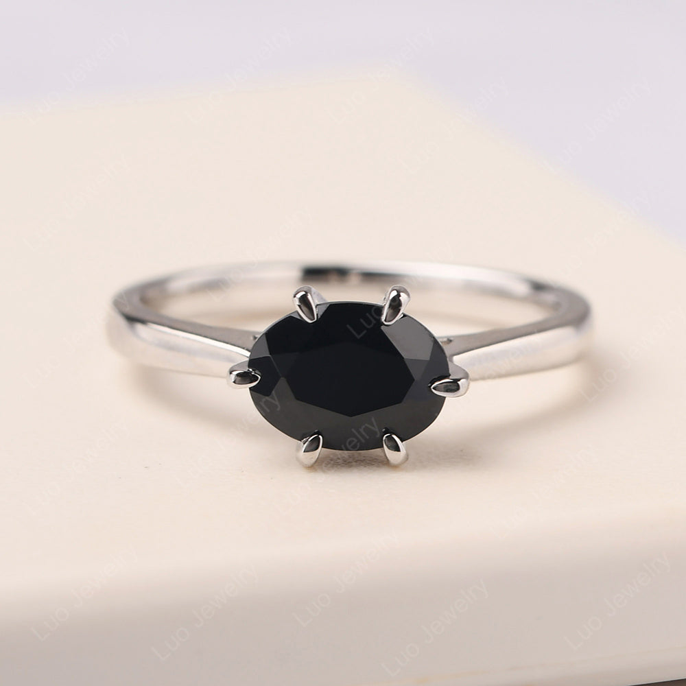 Black Spinel Horizontal Oval Engagement Ring - LUO Jewelry