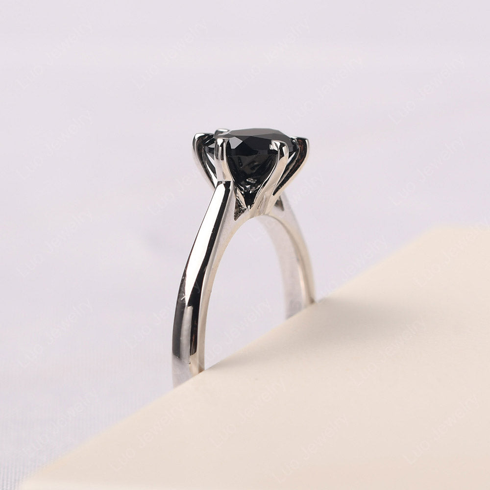 Black Spinel Horizontal Oval Engagement Ring - LUO Jewelry