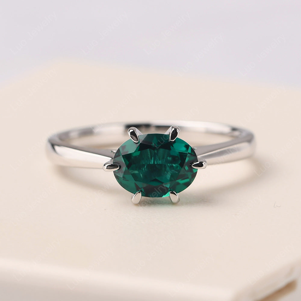 Emerald Horizontal Oval Engagement Ring - LUO Jewelry