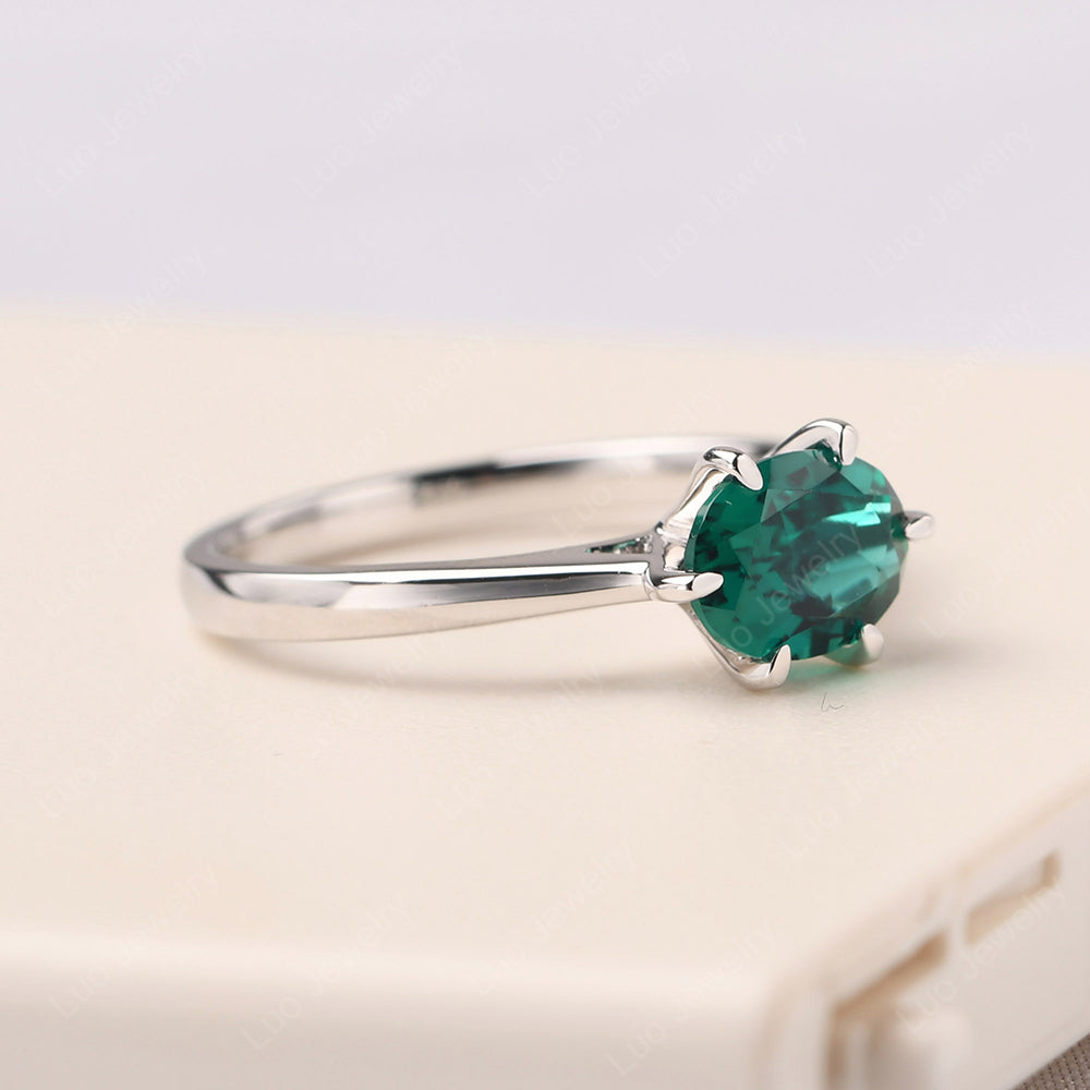 Emerald Horizontal Oval Engagement Ring - LUO Jewelry