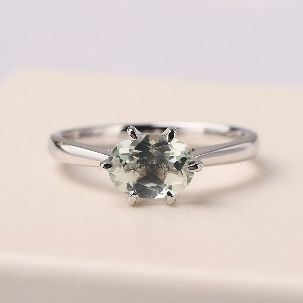 Green Amethyst Horizontal Oval Engagement Ring - LUO Jewelry