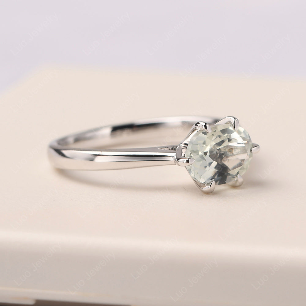 Green Amethyst Horizontal Oval Engagement Ring - LUO Jewelry
