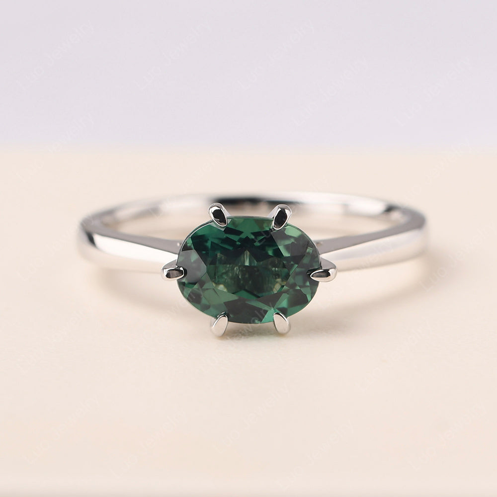 Green Sapphire Horizontal Oval Engagement Ring - LUO Jewelry