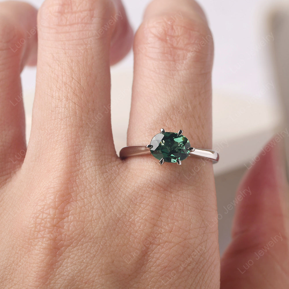 Green Sapphire Horizontal Oval Engagement Ring - LUO Jewelry