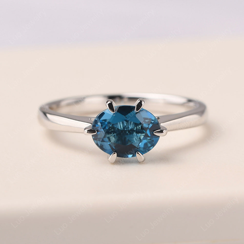 London Blue Topaz Horizontal Oval Engagement Ring - LUO Jewelry