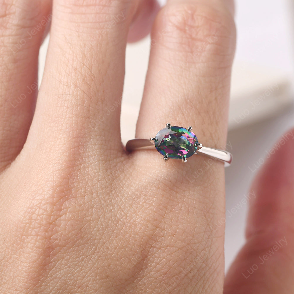 Mystic Topaz Horizontal Oval Engagement Ring - LUO Jewelry