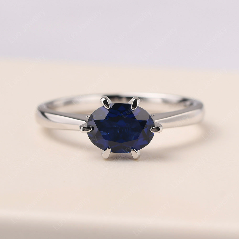 Lab Sapphire Horizontal Oval Engagement Ring - LUO Jewelry