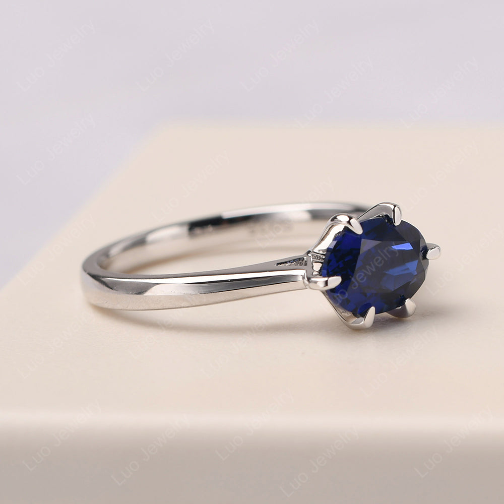 Lab Sapphire Horizontal Oval Engagement Ring - LUO Jewelry