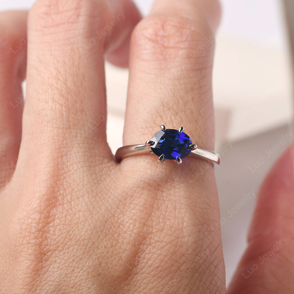 Lab Sapphire Horizontal Oval Engagement Ring - LUO Jewelry