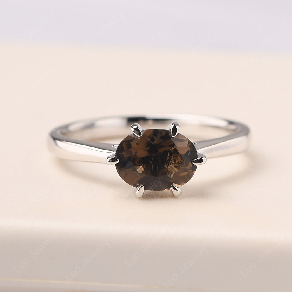 Smoky Quartz  Horizontal Oval Engagement Ring - LUO Jewelry