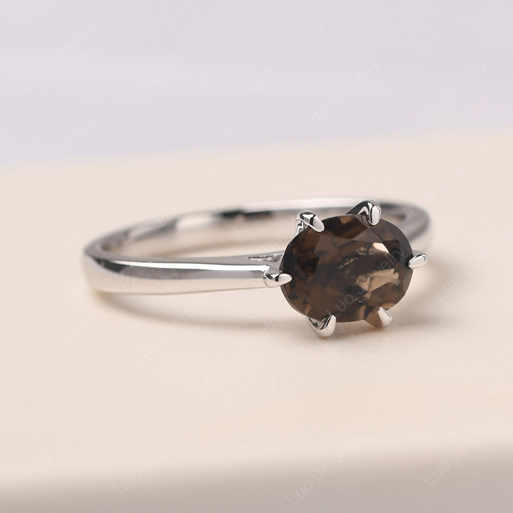 Smoky Quartz  Horizontal Oval Engagement Ring - LUO Jewelry