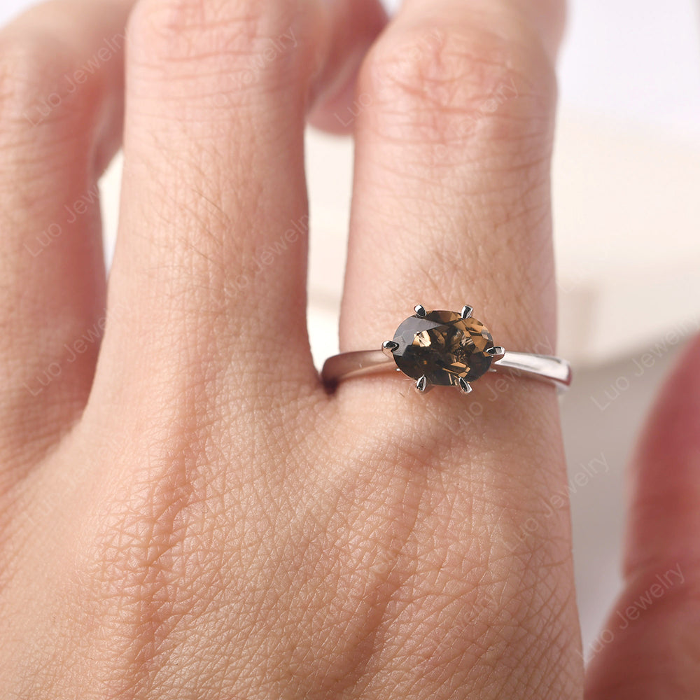 Smoky Quartz  Horizontal Oval Engagement Ring - LUO Jewelry