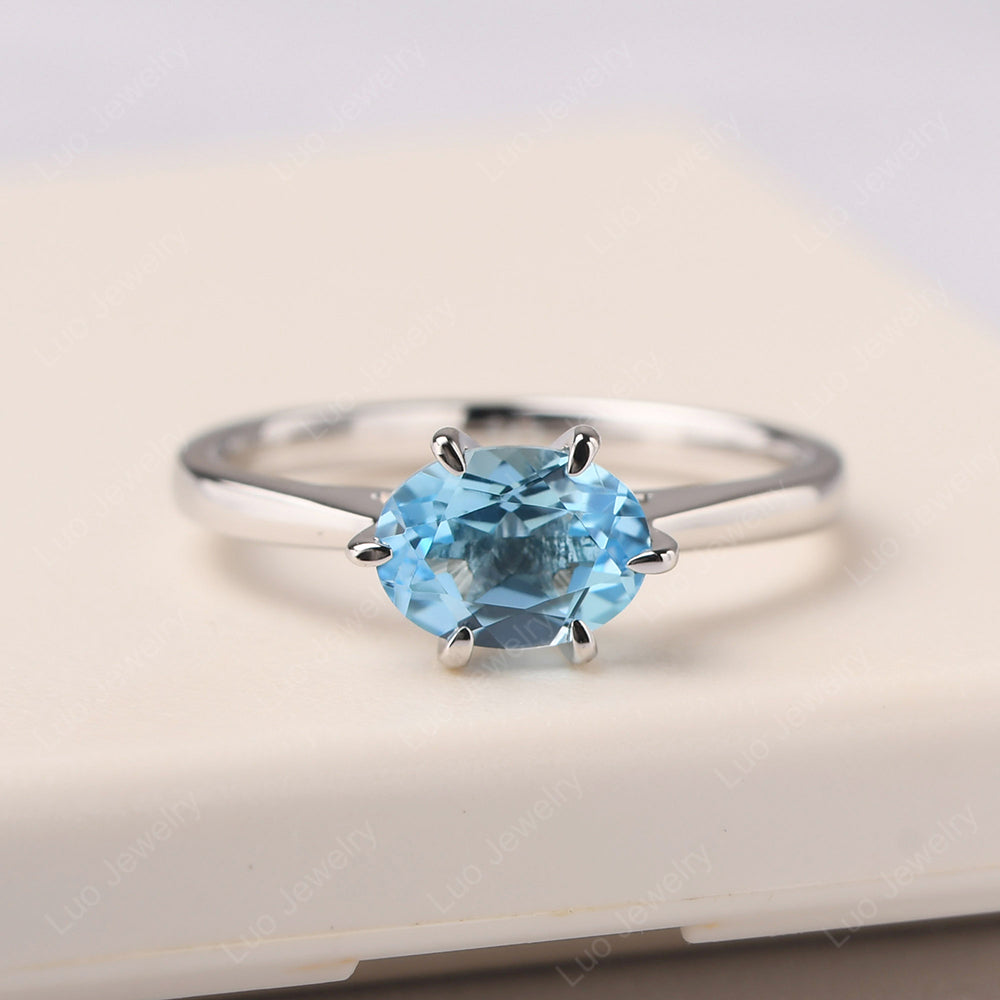 Swiss Blue Topaz Horizontal Oval Engagement Ring - LUO Jewelry
