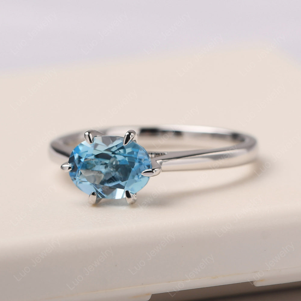 Swiss Blue Topaz Horizontal Oval Engagement Ring - LUO Jewelry