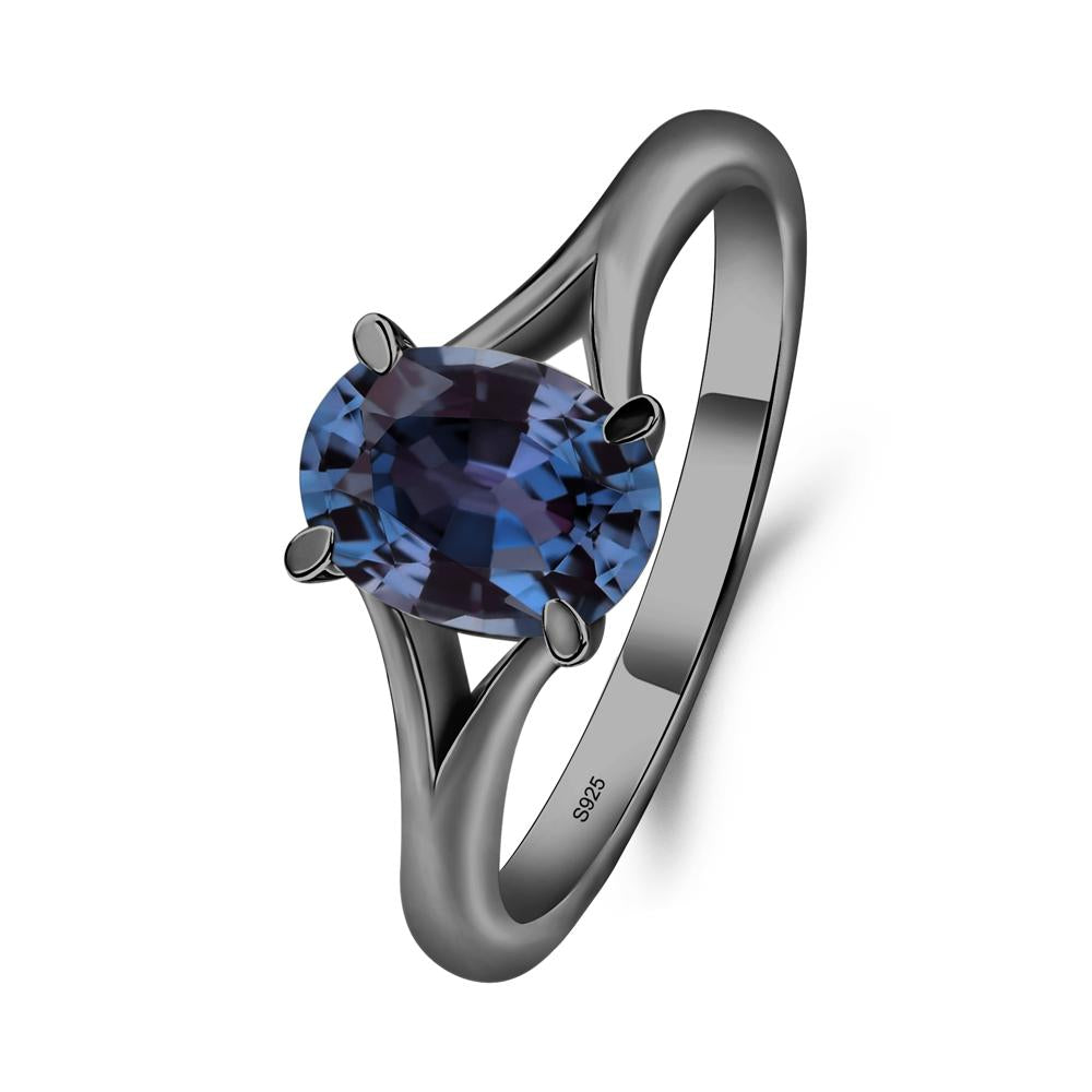 Lab Alexandrite Minimalist Engagement Ring - LUO Jewelry #metal_black finish sterling silver