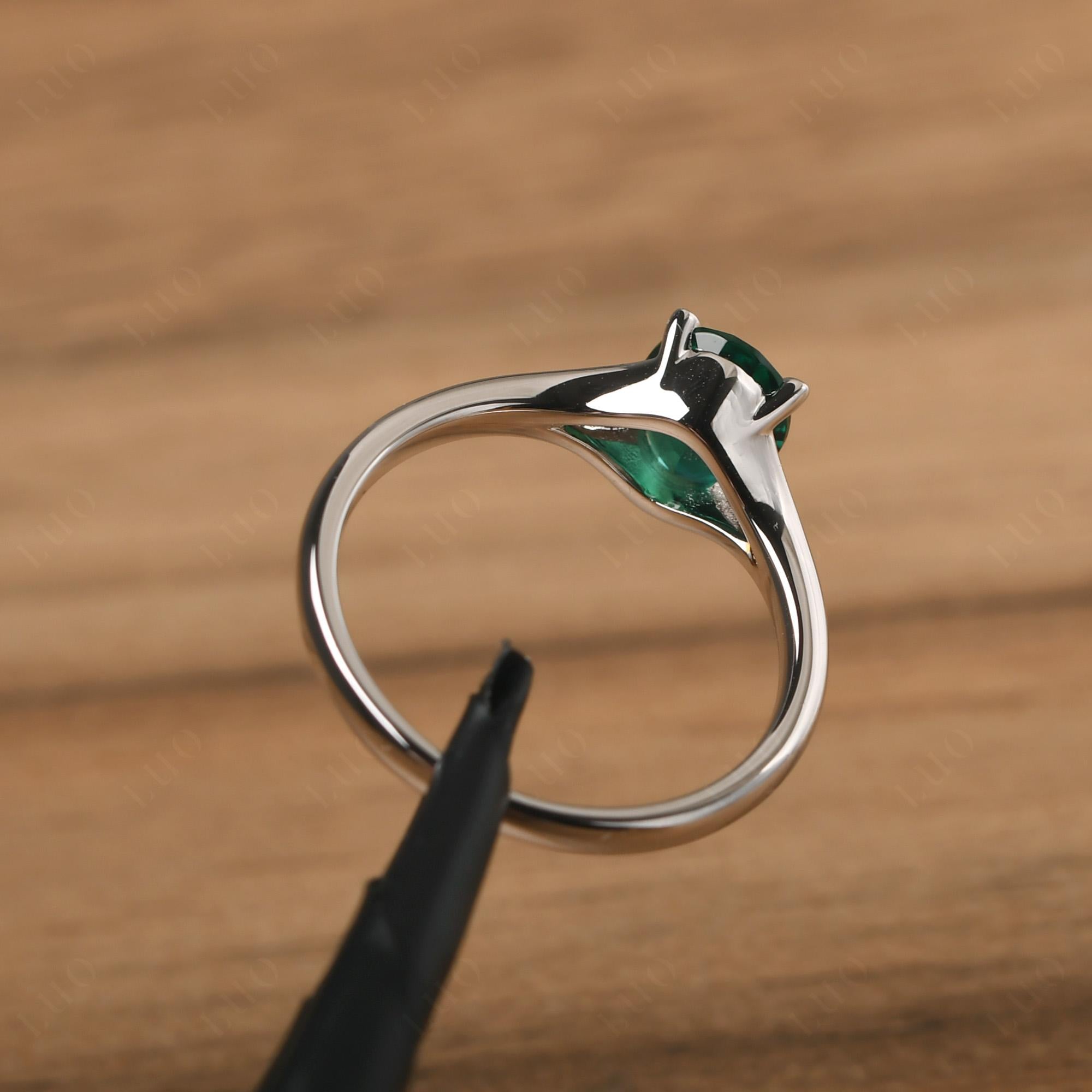 Lab Emerald Minimalist Engagement Ring - LUO Jewelry