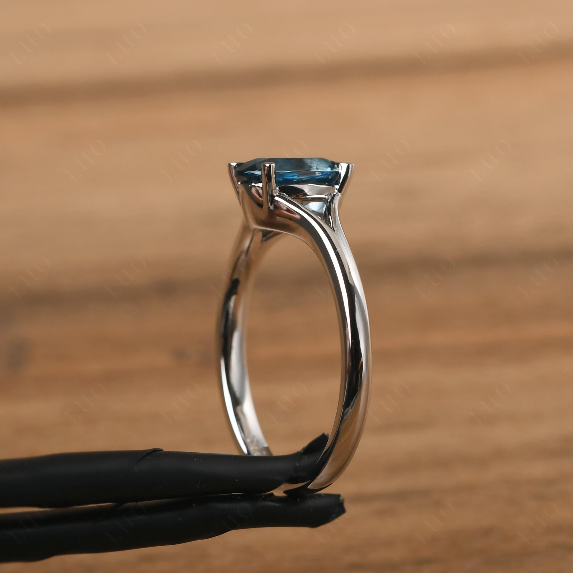 London Blue Topaz Minimalist Engagement Ring - LUO Jewelry